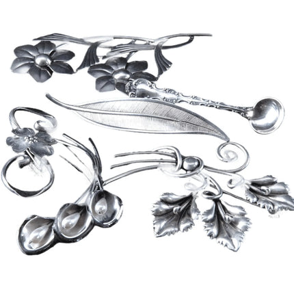 Vintage Sterling silver brooch Collection Beau New Years Eve Clover, Salt spoon pin - Estate Fresh Austin