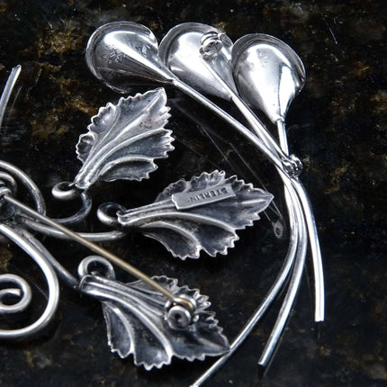 Vintage Sterling silver brooch Collection Beau New Years Eve Clover, Salt spoon pin - Estate Fresh Austin