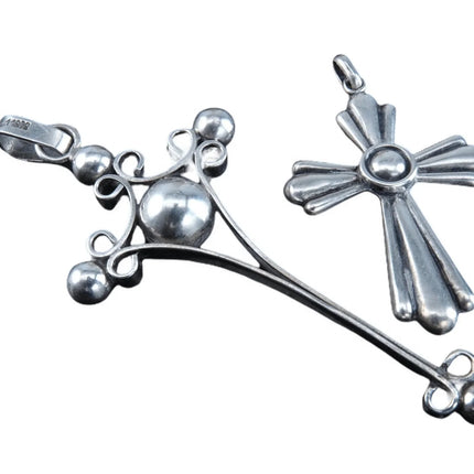 Vintage Sterling silver Cross pendants One signed Barra, other RL - Estate Fresh Austin