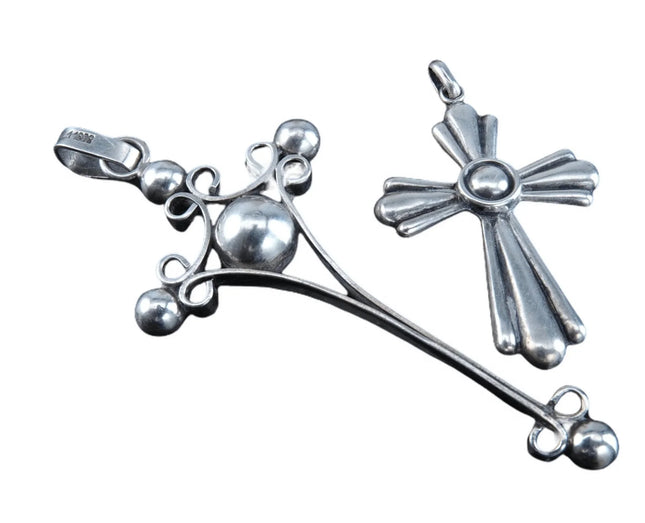 Vintage Sterling silver Cross pendants One signed Barra, other RL - Estate Fresh Austin