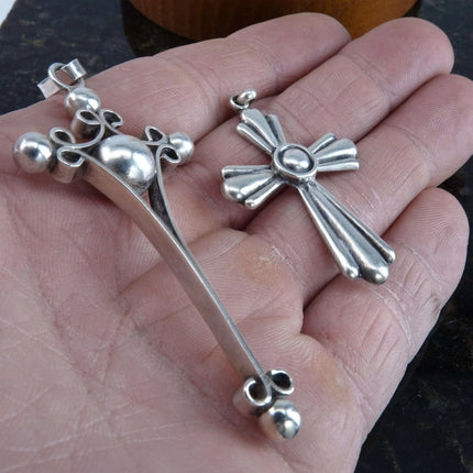 Vintage Sterling silver Cross pendants One signed Barra, other RL - Estate Fresh Austin