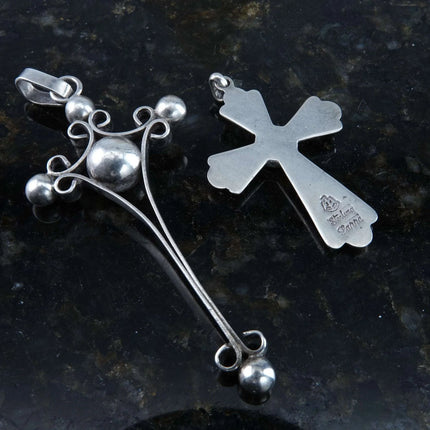 Vintage Sterling silver Cross pendants One signed Barra, other RL - Estate Fresh Austin