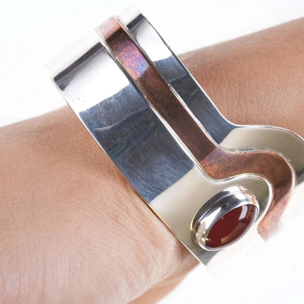 6.75" Vintage Sterling/Copper gemset Cuff bracelet - Estate Fresh Austin