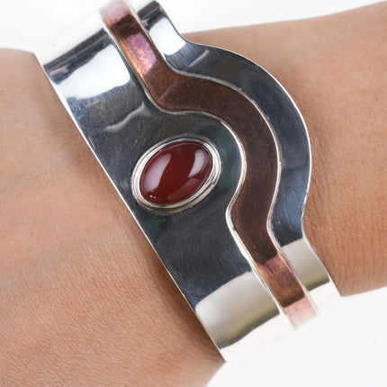 6.75" Vintage Sterling/Copper gemset Cuff bracelet - Estate Fresh Austin