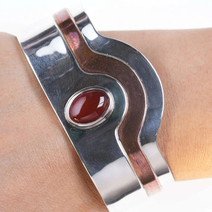 6.75" Vintage Sterling/Copper gemset Cuff bracelet - Estate Fresh Austin