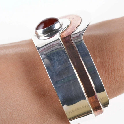 6.75" Vintage Sterling/Copper gemset Cuff bracelet - Estate Fresh Austin