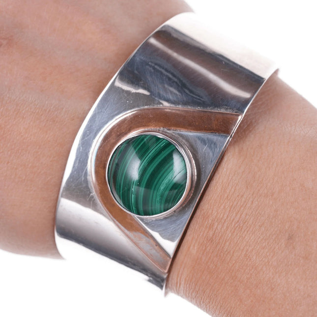 6.875 Vintage Sterling/Copper Malachite Cuff bracelet n - Estate Fresh Austin