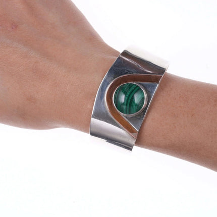 6.875 Vintage Sterling/Copper Malachite Cuff bracelet n - Estate Fresh Austin