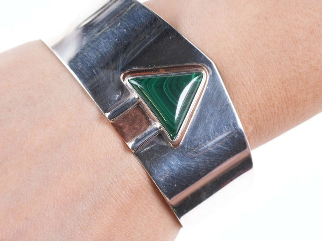 7" Vintage Sterling/Copper Malachite Cuff bracelet - Estate Fresh Austin