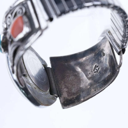 Vintage Sterling/Turquoise Coral Navajo Watch band with Old school timex - Estate Fresh Austin