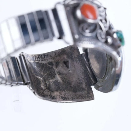 Vintage Sterling/Turquoise Coral Navajo Watch band with Old school timex - Estate Fresh Austin
