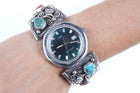 Vintage Sterling/Turquoise Coral Navajo Watch band with Old school timex - Estate Fresh Austin