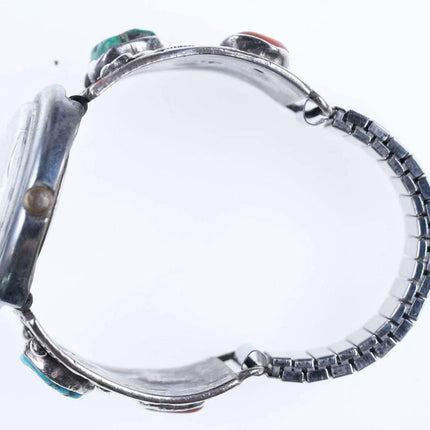 Vintage Sterling/Turquoise Coral Navajo Watch band with Old school timex - Estate Fresh Austin