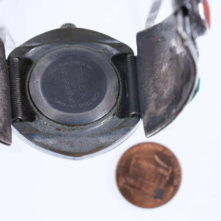 Vintage Sterling/Turquoise Coral Navajo Watch band with Old school timex - Estate Fresh Austin