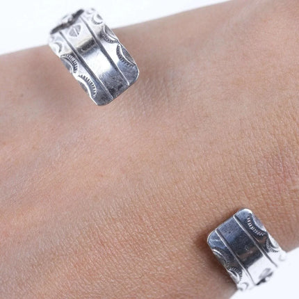 6.25" Dishta flush inlay turquoise sterling silver Zuni watch cuff bracelet - Estate Fresh Austin