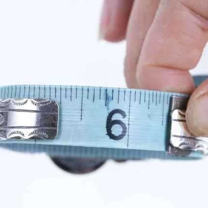 6.25" Dishta flush inlay turquoise sterling silver Zuni watch cuff bracelet - Estate Fresh Austin