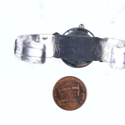 6.25" Dishta flush inlay turquoise sterling silver Zuni watch cuff bracelet - Estate Fresh Austin