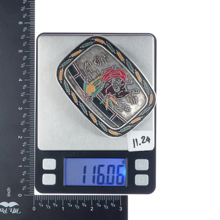 Vintage Taxco Sterling Enamel bullfighter belt buckle - Estate Fresh Austin