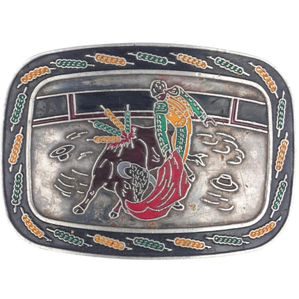 Vintage Taxco Sterling Enamel bullfighter belt buckle - Estate Fresh Austin