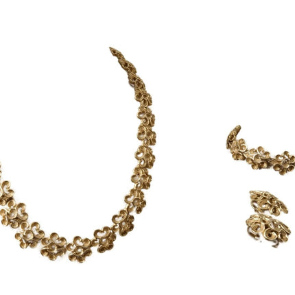 Vintage Trifari Chunky Runway Gold Tone Choker necklace, Bracelet, and Clip on E - Estate Fresh Austin