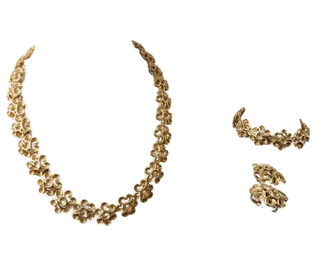 Vintage Trifari Chunky Runway Gold Tone Choker necklace, Bracelet, and Clip on E - Estate Fresh Austin