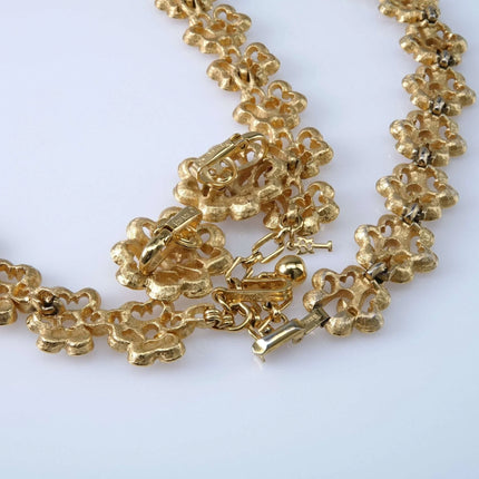 Vintage Trifari Chunky Runway Gold Tone Choker necklace, Bracelet, and Clip on E - Estate Fresh Austin