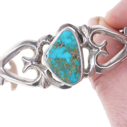 Vintage tufa cast native american sterling/turquoise cuff bracelet - Estate Fresh Austin