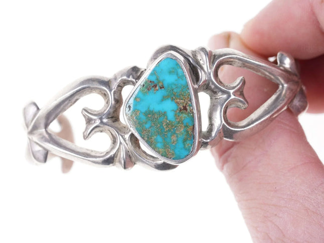 Vintage tufa cast native american sterling/turquoise cuff bracelet - Estate Fresh Austin