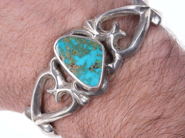 Vintage tufa cast native american sterling/turquoise cuff bracelet - Estate Fresh Austin