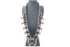 Vintage Tufa cast Silver Channel inlay Coral and jet squash blossom necklace - Estate Fresh Austin