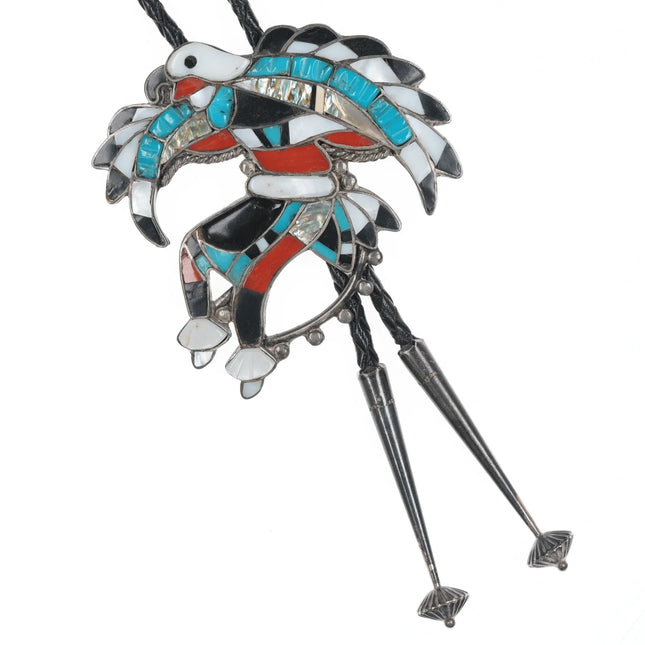 Vintage Vera Luna Zuni Eagle Dancer Bolo tie Sterling channel inlay - Estate Fresh Austin