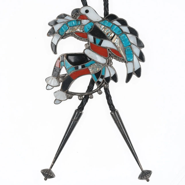 Vintage Vera Luna Zuni Eagle Dancer Bolo tie Sterling channel inlay - Estate Fresh Austin