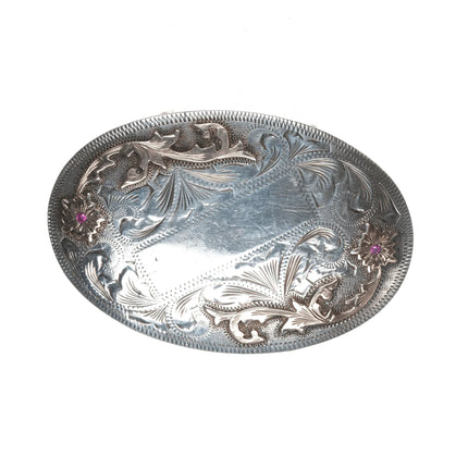 Vintage Vogt Sterling/10k with rubies hand engraved belt buckle - Estate Fresh Austin