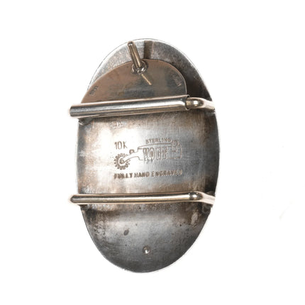 Vintage Vogt Sterling/10k with rubies hand engraved belt buckle - Estate Fresh Austin