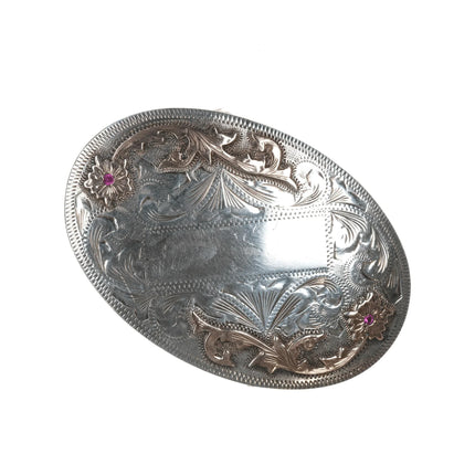 Vintage Vogt Sterling/10k with rubies hand engraved belt buckle - Estate Fresh Austin
