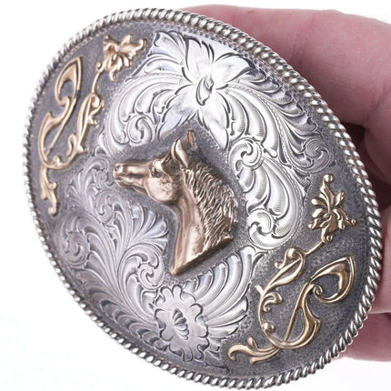 vintage Wage's Sterling Hand Engraved horse belt buckle - Estate Fresh Austin