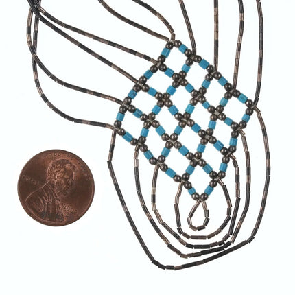 Vintage Woven Native American Liquid Silver/turquoise necklace - Estate Fresh Austin