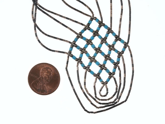 Vintage Woven Native American Liquid Silver/turquoise necklace - Estate Fresh Austin
