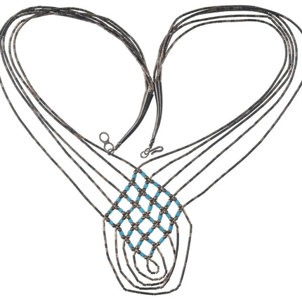 Vintage Woven Native American Liquid Silver/turquoise necklace - Estate Fresh Austin