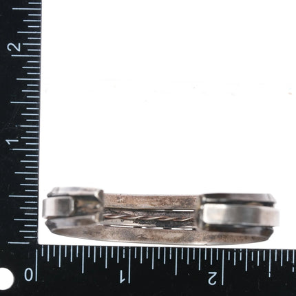 6" Vintage Zuni carved turquoise row cuff bracelet w/stamped carinated silver edges - Estate Fresh Austin