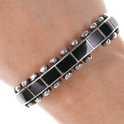 6.25" Vintage Zuni Channel inlay sterling jet cuff bracelet - Estate Fresh Austin