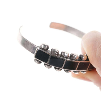 6.25" Vintage Zuni Channel inlay sterling jet cuff bracelet - Estate Fresh Austin