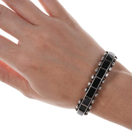 6.25" Vintage Zuni Channel inlay sterling jet cuff bracelet - Estate Fresh Austin