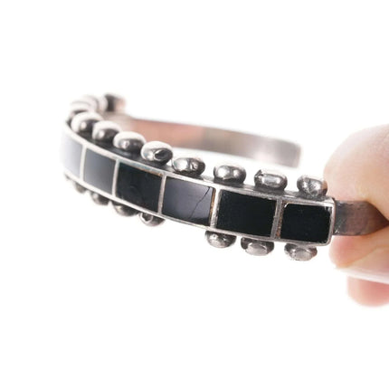 6.25" Vintage Zuni Channel inlay sterling jet cuff bracelet - Estate Fresh Austin