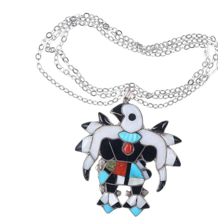 Vintage Zuni Charles and Mary Ann Poncho Channel inlay Eagle dancer pendant - Estate Fresh Austin