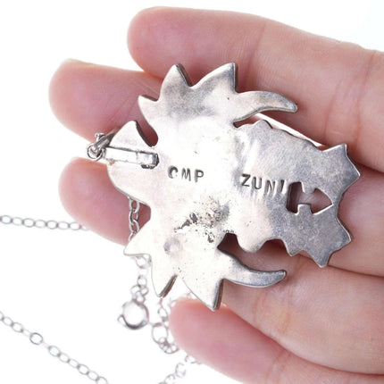 Vintage Zuni Charles and Mary Ann Poncho Channel inlay Eagle dancer pendant - Estate Fresh Austin