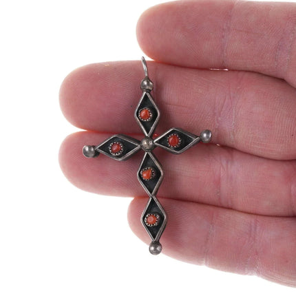 Vintage Zuni Coral/Turquoise Reversible Sterling cross pendant - Estate Fresh Austin