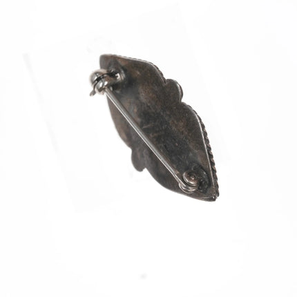 Vintage Zuni Flush inlay turquoise sterling pin with rope edge - Estate Fresh Austin