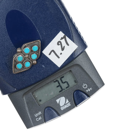 Vintage Zuni Flush inlay turquoise sterling pin with rope edge - Estate Fresh Austin