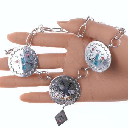 Vintage Zuni Inlay Sterling Bluebirds and eagle necklace - Estate Fresh Austin